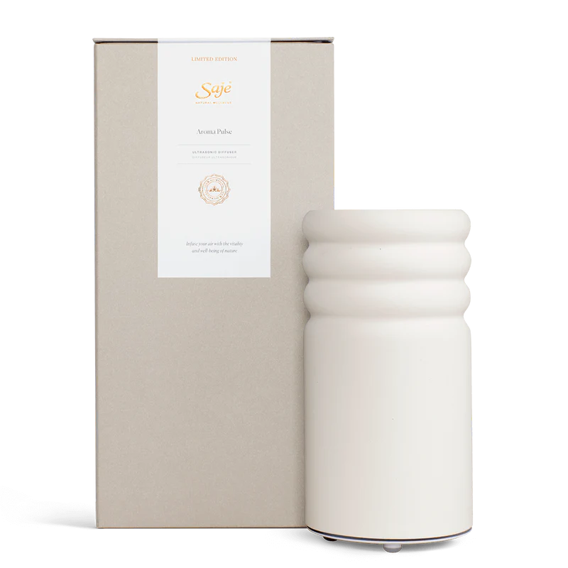 Saje Aroma Pulse Ceramic Diffuser - White modern ceramic essential oil diffuser with ultrasonic technology for aromatherapy and home wellness | Unpredictable Gifts