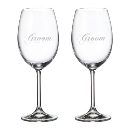 Cuisivin Groom & Groom Wine Glasses with frosted print design, perfect for special occasions | Unpredictable Gifts