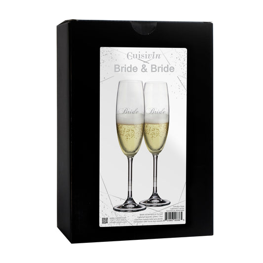 Elegant Cuisivin Bride & Bride Champagne Flutes set of two 220ml/7.5oz glasses | Unpredictable Gifts