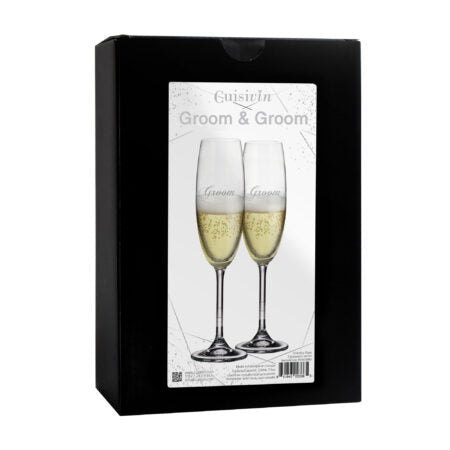 Elegant Cuisivin Groom & Groom Champagne Flutes set of two 220ml/7.5oz glasses | Unpredictable Gifts