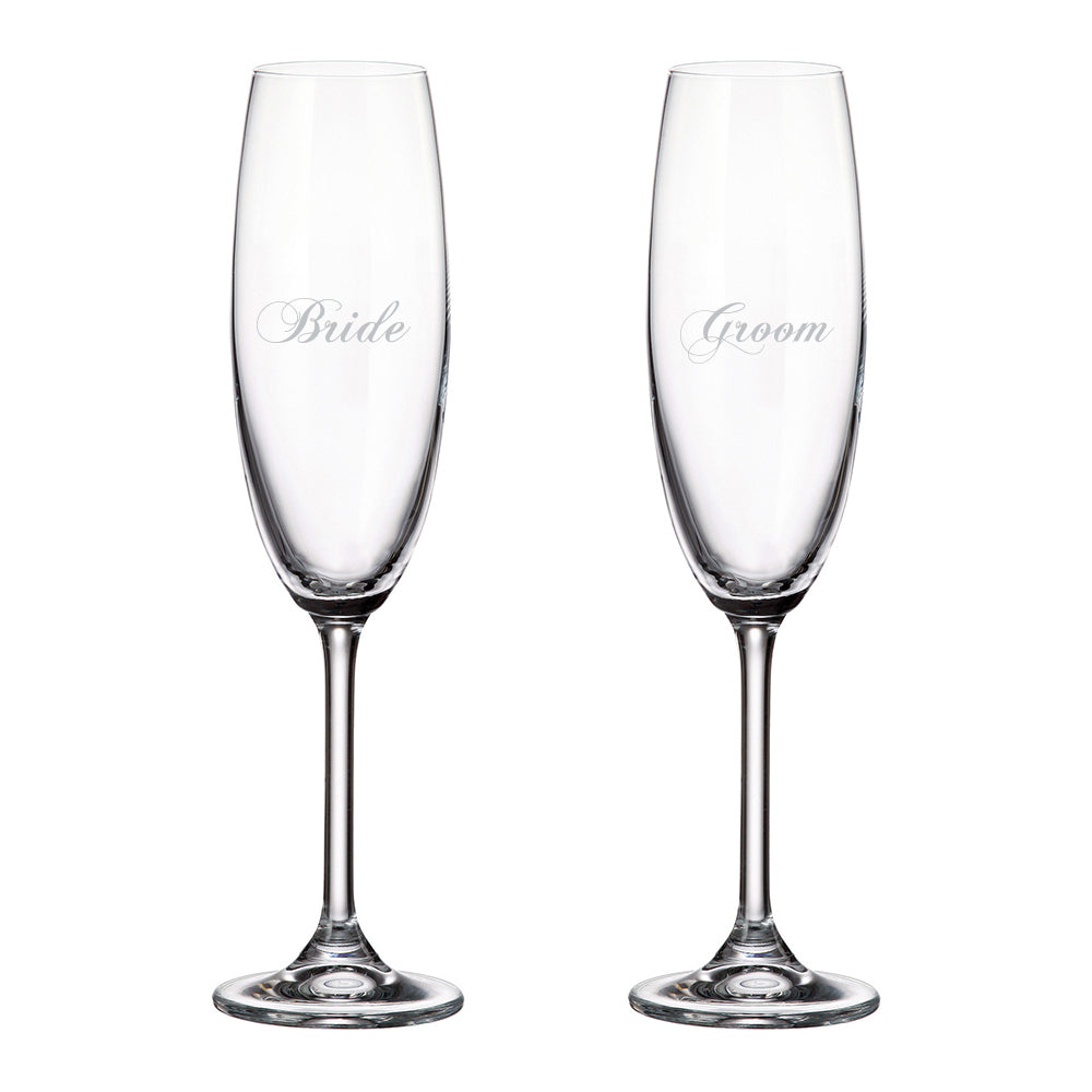 Elegant Cuisivin Bride & Groom Champagne Flutes set of two 220ml/7.5oz glasses | Unpredictable Gifts