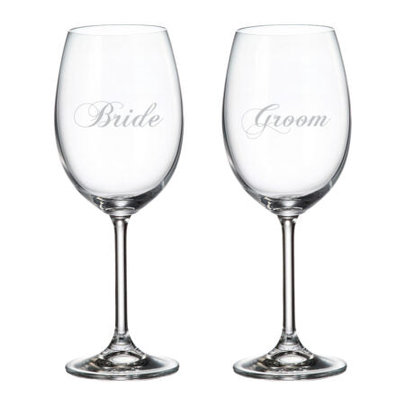 Cuisivin Bride & Groom Wine Glasses with frosted print design, perfect for special occasions | Unpredictable Gifts