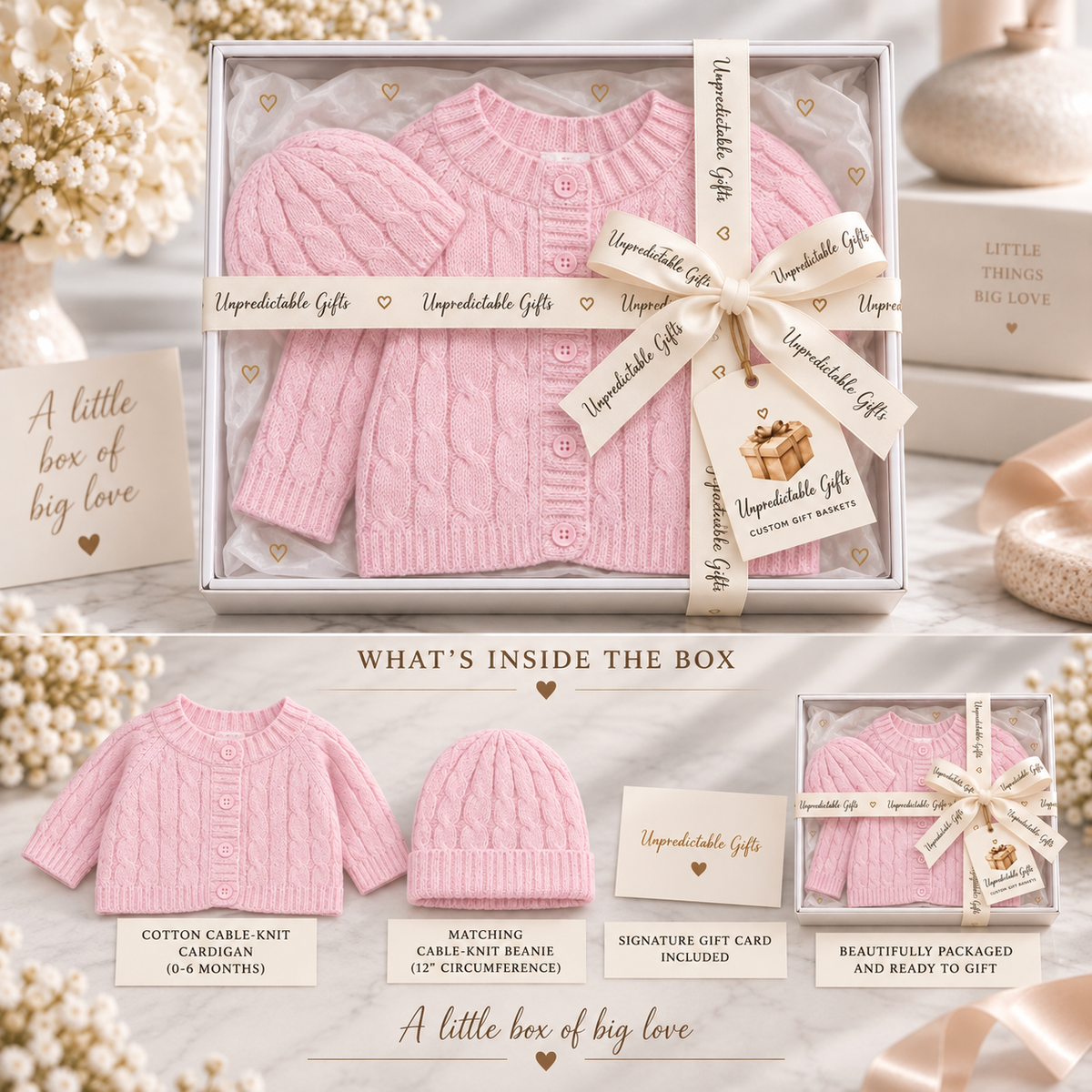 Cardigan & Beanie Box Set Pink 100% Cotton