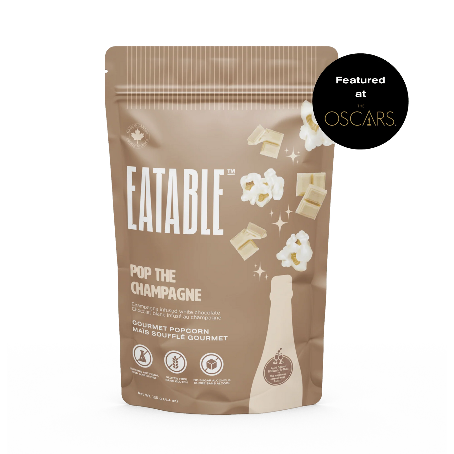 Eatable Popcorn Pop the Champagne - Gourmet wine-infused white chocolate kettle corn in elegant gold packaging | Unpredictable Gifts