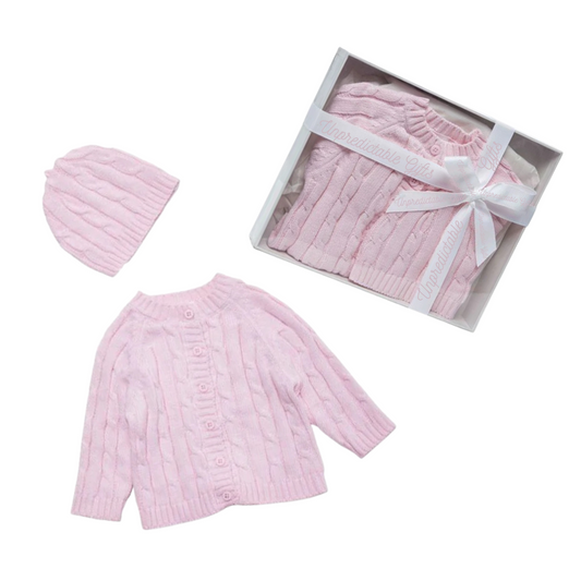 Cardigan & Beanie Box Set Pink 100% Cotton - Unpredictable Gifts
