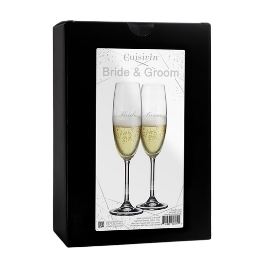 Elegant Cuisivin Bride & Groom Champagne Flutes set of two 220ml/7.5oz glasses | Unpredictable Gifts