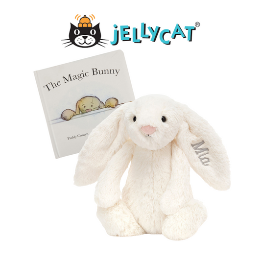 Bashful Bunny, Medium Jellycat | Personalized Cream Bashful Bunny & The Magic Bunny Book - Unpredictable Gifts