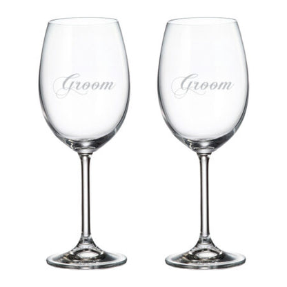 Cuisivin Groom & Groom Wine Glasses with frosted print design, perfect for special occasions | Unpredictable Gifts