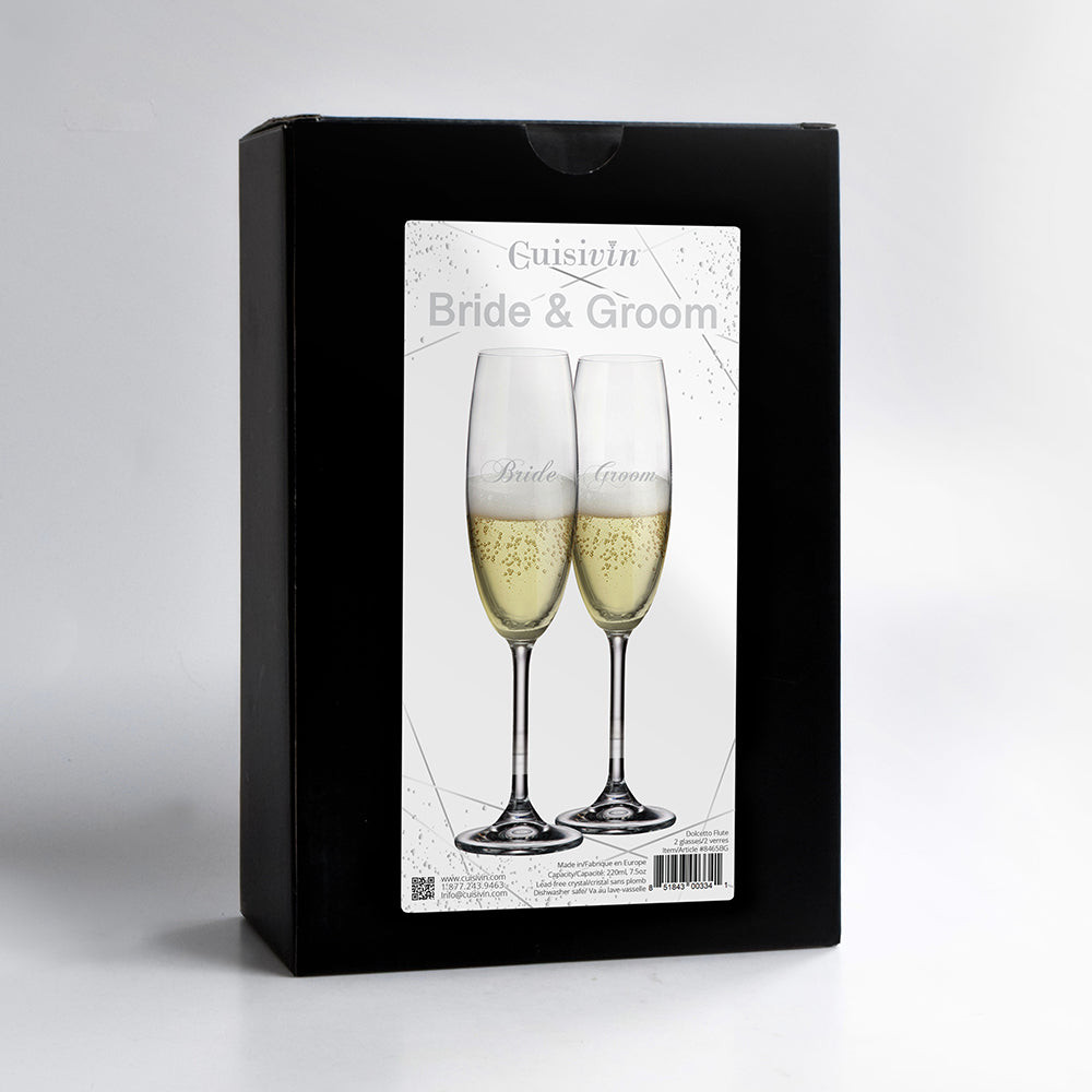 Elegant Cuisivin Bride & Groom Champagne Flutes set of two 220ml/7.5oz glasses | Unpredictable Gifts