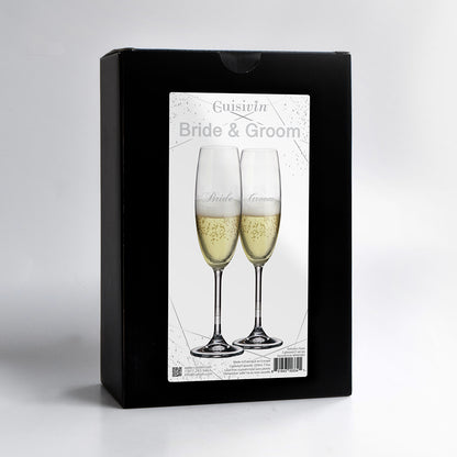 Elegant Cuisivin Bride & Groom Champagne Flutes set of two 220ml/7.5oz glasses | Unpredictable Gifts