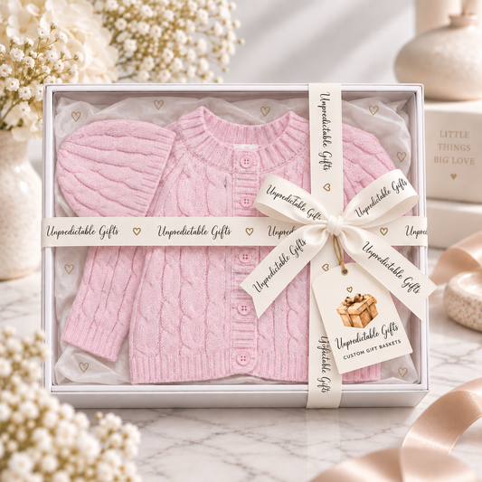 Cardigan & Beanie Box Set Pink 100% Cotton