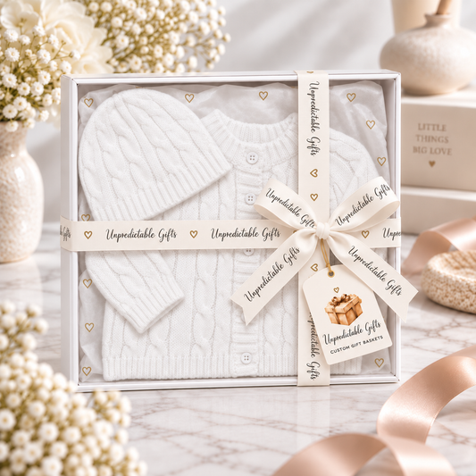 Cardigan & Beanie Box Set White 100% Cotton