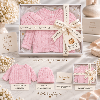 Cardigan & Beanie Box Set Pink 100% Cotton