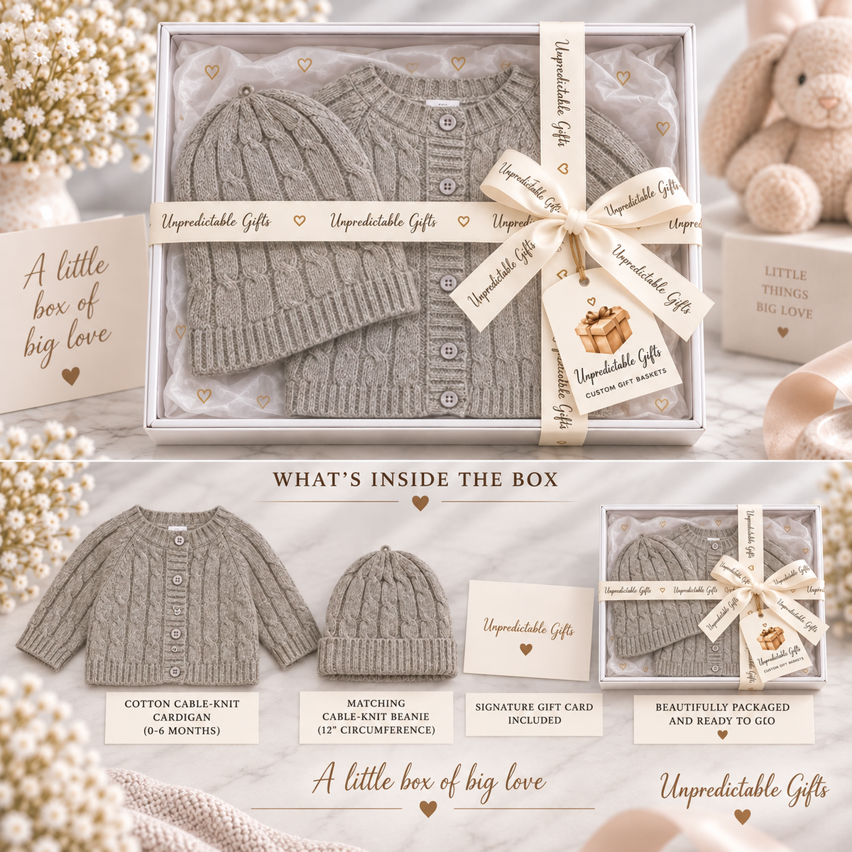 Cardigan & Beanie Box Set Grey 100% Cotton