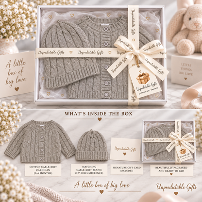 Cardigan & Beanie Box Set Grey 100% Cotton