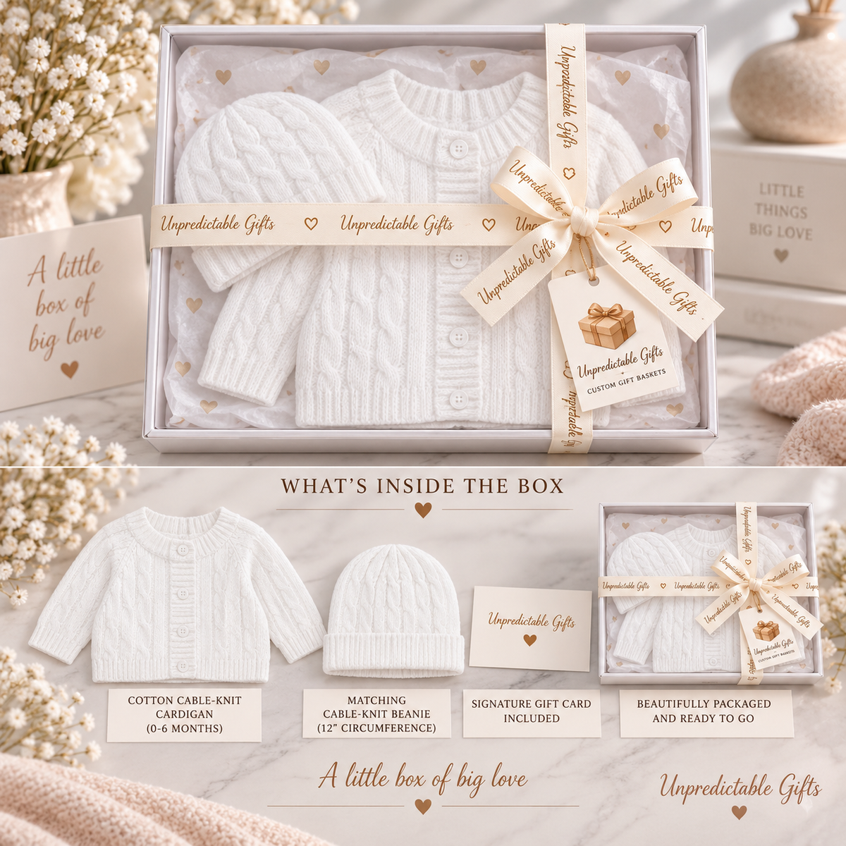 Cardigan & Beanie Box Set White 100% Cotton