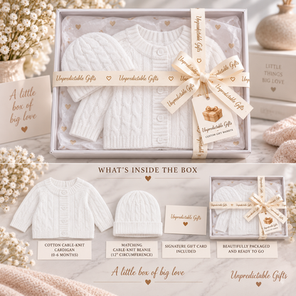Cardigan & Beanie Box Set White 100% Cotton