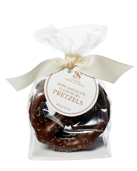 SAXON CHOCOLATES Dark Chocolate Fleur de Sel Pretzels Bag (3 pcs.) - Unpredictable Gifts
