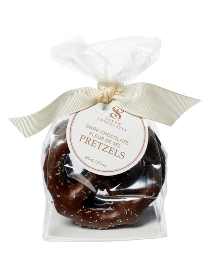SAXON CHOCOLATES Dark Chocolate Fleur de Sel Pretzels Bag (3 pcs.) - Unpredictable Gifts