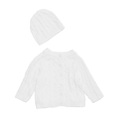 Cardigan & Beanie Box Set White 100% Cotton - Unpredictable Gifts