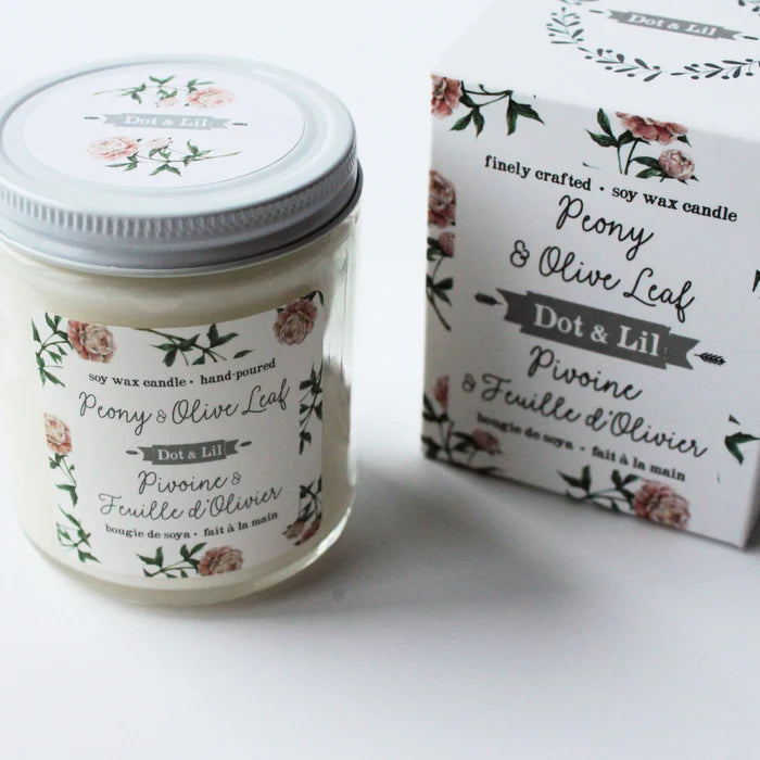 Peony & Olive Leaf Soy Candle - Unpredictable Gifts